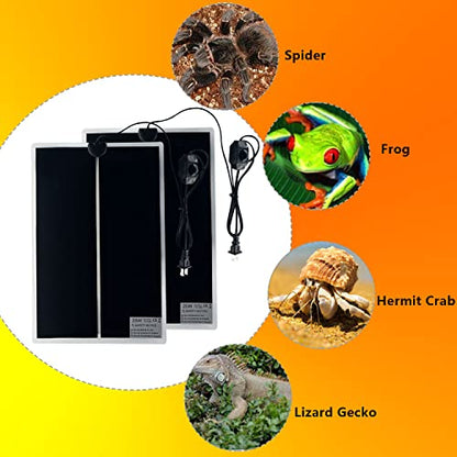 Reptile Heating Mat, 2PCS Reptile Heating Pad with Temperature Adjustment for Reptiles Tortoise Snakes Lizard Gecko Hermit Crab Amphibians - Removable Terrarium Heat Mats(20W,11x16.5 inches) - size: 2PCS,20W