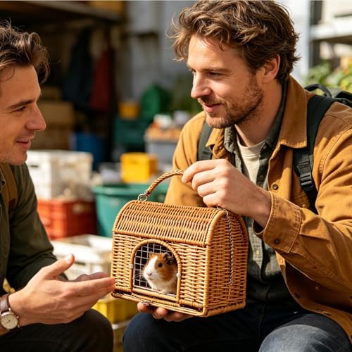 Reptile Carrier for Travel with Handle Sleeping House | All Season Washable Rattan Bird Carrier Travel Cage for Lizard Leopard Gecko Spider Tortoise Snake Bunny