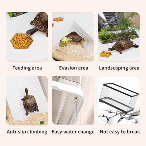 Aquatic Turtle Fish Tank 24" x 10" x 11", 11 Gallon Reptile Terrarium with Basking Platform & Bottom Drainage, PC Material Habitat Enclosure for Juvenile Turtle, Crayfish, Crab, Amphibian
