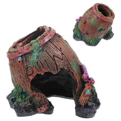 Resin Lizard Hideout and Reptile Hide Cave Decorative Habitat Shelter for Terrarium, Slant Barrel Design Reptile Tank Decor for Lizards, Turtles, and Amphibians