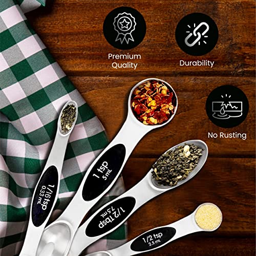 Nextop Stainless Steel Magnetic Measuring Spoons Set – 9 Pieces Dual-Sided Stackable Magnetic Teaspoons and Tablespoons for Dry & Liquid Ingredients – Kitchen Gadgets for Baking & Cooking – Black - color: Black