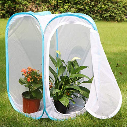 RESTCLOUD Insect and Butterfly Habitat Cage Pop-up 24 Inches Tall | Mesh Enclosure Terrarium,Tight Mesh - color: White With Blue, size: 15.7 x 15.7 x 23.6 inches