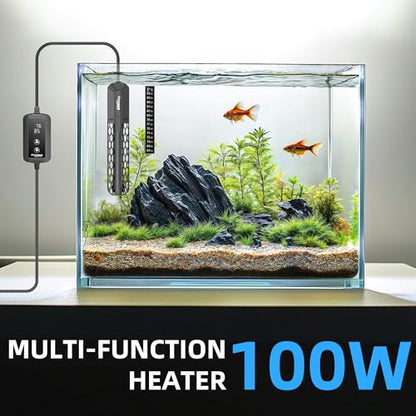 FREESEA Adjustable Aquarium Heater 10-20Gal: 100W 64-95°F Precise Control | Holds Temperature Steady Within 1° F for TropicalFish Community Tanks - External Digital Controller & Dry Run Protection - size: 100W(10-20gallon)
