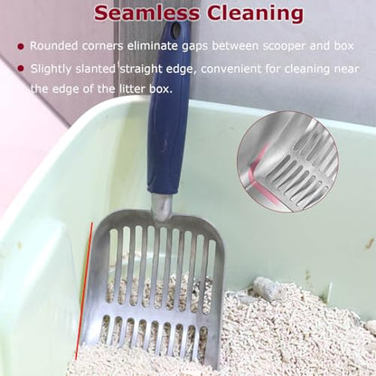 Cat Litter Scoop, Kitty Metal Scooper, Aluminum Alloy Sifter, Kitten Pooper Lifter, Deep Shovel, Long Handle, Poop Sifting, Durable, Heavy Duty, for Litter Box - color: Flat Aluminum-Aqua Handle, size: Small