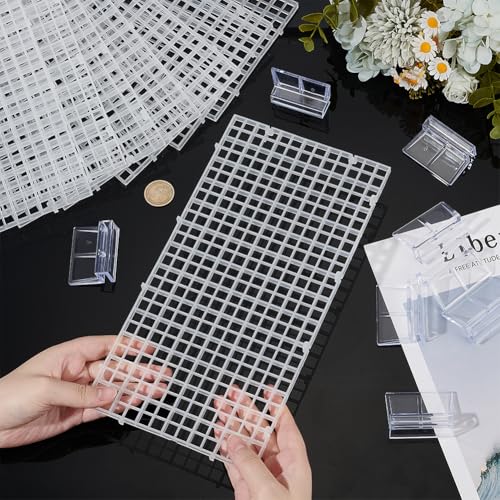 BENECREAT 8 Pcs Clear Aquarium Lid Hood, 5.9x11.7x0.3 Inch Rectangular Fish Tank Top Cover, Plastic Grid Isolation Board with 8 Pcs Aquarium Plastic Cover Board Clips