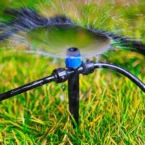 Push-to-Fit Drip Irrigation Vortex Emitters for 1/4" Drip Irrigation Tubing, 20 Pcs Adjustable 360 Degree Water Flow Fan Shape Drippers with Stake in-Line Drip System Emitter - size: Push-to-fit Vortex Emitters - 20 Pieces