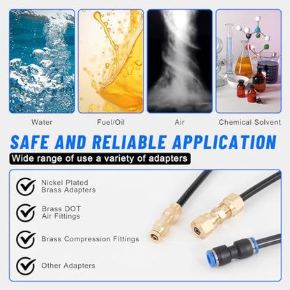 1/4" Air Line Tubing Kit,1/4" OD DOT Air Line 50 FT(15 m) SAE j844 PA Nylon Air Hose Tube and Push to Connect Fitting for Air Brake System Or Fluid Transfer,15 Pcs Compressed Accessories Kit - size: 15PCS & 50FT 1/4" Air Line