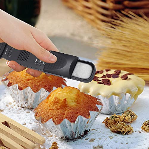 M&c Dual Sided Adjustable Measuring Spoon - Metering Spoon with Leveler in Gram & ML- For Dry or Liquid Ingredients, Baking, Cooking, Powder, Spices - Black 1pc