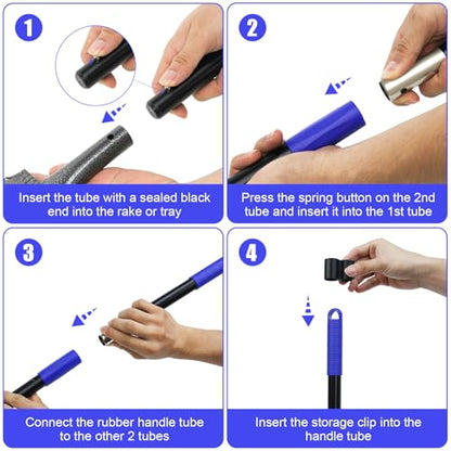 Pooper Scooper, Dog Pooper Scooper Tray and Rake Set with Adjustable Stainless Steel Long Handle for Large Medium Small Dogs (Blue) - color: Blue