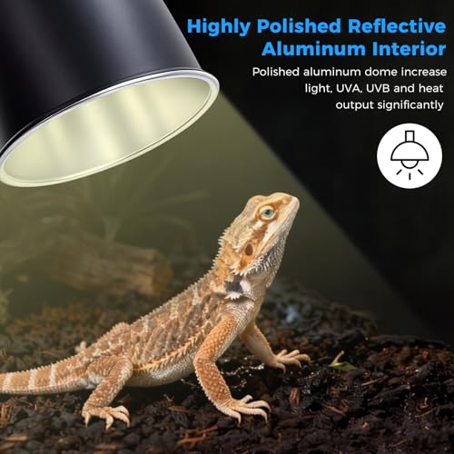 5.5 Inch Reptile Deep Dome Light Fixture - UVB Heat Lamp Holder with Ceramic Socket for Bearded Dragons, Geckos, Turtles - Hanging Hook Design with Safety Switch for Terrarium Lighting