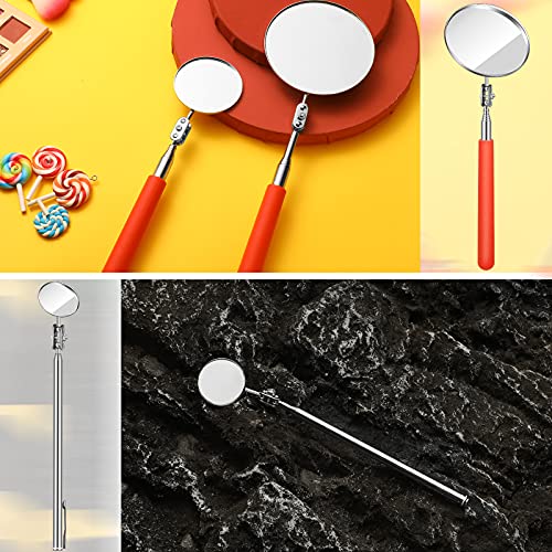 Flutesan 3 Pieces Telescoping Inspection Mirror Adjustable Observe Round Telescoping Inspection Mirror Tool for Checking Vehicle, Observing The Eyelashes, Mouth and Small Part, Orange, 3 Sizes