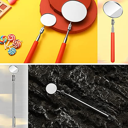 Flutesan 3 Pieces Telescoping Inspection Mirror Adjustable Observe Round Telescoping Inspection Mirror Tool for Checking Vehicle, Observing The Eyelashes, Mouth and Small Part, Orange, 3 Sizes