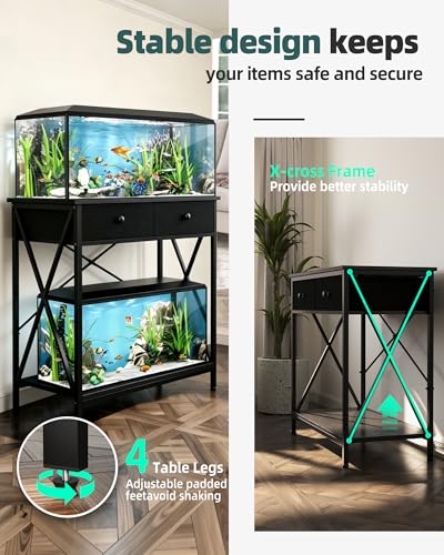 Fish Tank Stand with Storage, 20-29 Gallon Aquarium Stand Easy Clean | Heavy Duty Metal, 2-Tier Breeder Reptile Turtle Terrarium Stand Fits Office Home,30.7" x 16.5" MDF Tabletop, 330lbs Capacity - color: Black, size: 20-29 Gallon
