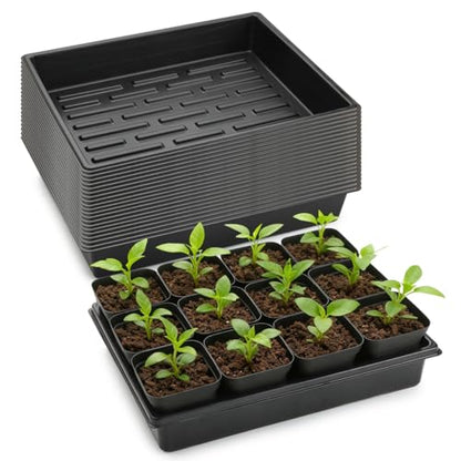 RooTrimmer 20 Pack Nursery Pots Trays (16.5"x13.2"x2.8"), Plastic Seed Starter Trays, Durable Carrying Seedling Starter Tray, Reusable Tray for Planting and Collecting Drainage Water (Black) - size: 16.5" x 13.2" x 2.8" Tras - 20P