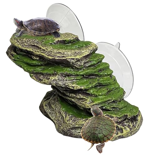 kathson Turtle Basking Platform,Tortoise Dock Rock Floating Resting Terrace | Resin Small Turtle Climbing Floating Platform with Suction Cup,Tank Aquarium Landscape Decor Ornament for Frogs Newt Terrapin - color: Green：6.3”L×2.56”W×2.56”H