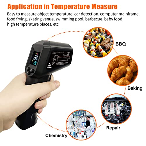 Infrared Thermometer Temperature Gun -58℉~ 1022℉ (-50℃ ~ 550℃) Non-Contact Instant-Read Digital Laser Infrared Ir Thermometer with Color Screen (Black) - color: Black