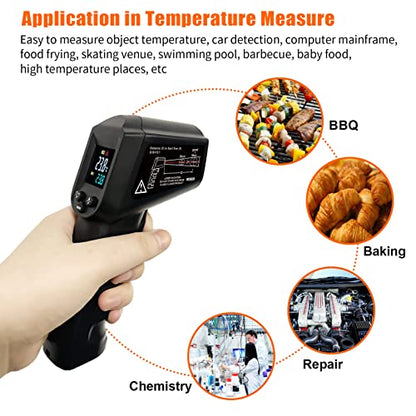 Infrared Thermometer Temperature Gun -58℉~ 1022℉ (-50℃ ~ 550℃) Non-Contact Instant-Read Digital Laser Infrared Ir Thermometer with Color Screen (Black) - color: Black