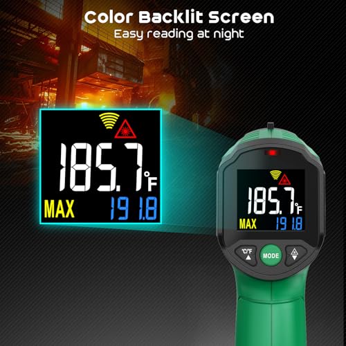 Infrared Thermometer Gun,SQECH Laser Thermometer Gun -58℉～1112℉(-50℃～600℃),Non-Contact Temperature Gun with Adjustable Emissivity&Color Backlight for Cooking, Pizza Oven,BBQ,Fridge,Engine,HVAC(Green) - color: Green(-58℉～1112℉)