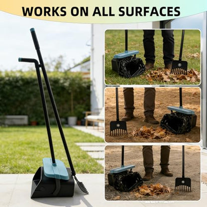 46" Pooper Scooper Swivel Bin & Rake for Large Small Dogs with Bag Attachment, Long Handle Poop Scooper with Lid for Yard (Blue) - color: Blue