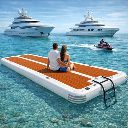 15'x6.5' Floating Inflatable Dock with 5mm EVA Anti-Slip Mat, Quick Inflation/Deflation, Supports Up to 15 People, Ideal for Lakes, Pools, and Oceans