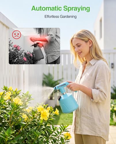 TaskStar Electric Spray Bottle 2L/0.5 Gallon, Battery Powered Garden Sprayer Up to 7.5 Hours Long Battery Life with Fast Charging, Automatic Mister Spray Bottle for Plant with Independent Water Inlet - color: Blue