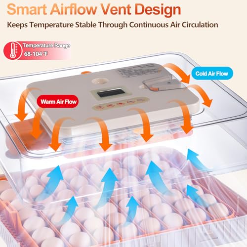56 Egg Incubator, Fully Automatic Egg Turner & Humidity Control, High Hatch Rate Poultry Incubator with LED Candler, 360° View for Chicken, Duck, Quail Eggs – Beginner Friendly