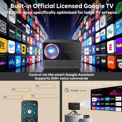 3500 ANSI Lumens Google TV Projector with WiFi and Bluetooth CR67 | with WIFI and Bluetooth,4K Support,Auto Focus & Keystone,Google Voice Assistant,60HZ Low Latency,Built in Cooling system