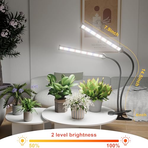 LED Grow Light,White Full Spectrum Clip Plant Growing Lamp | Desk Lamp with High Power Red Blue LEDs for Indoor Plants,Adjustable Gooseneck,Dimming & Optional Auto Timer - size: 75Watts