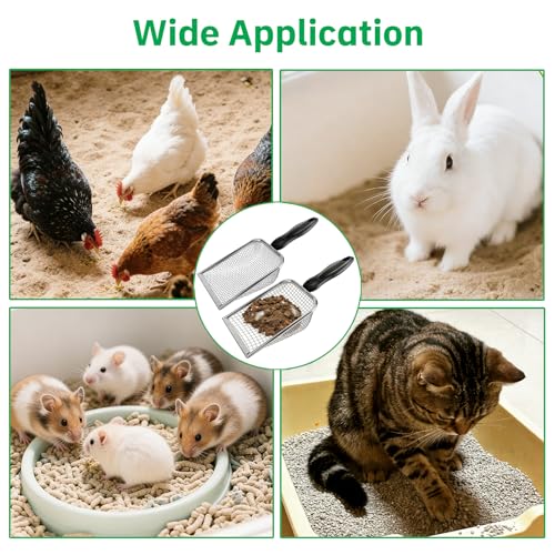 2 Pack Chicken Poop Scooper for Coop, Mesh Sifting Shovel 3.8mm 5mm Holes | 4" Metal Chicken Coop Rake and Scoop Cleaning Tool, Scooper Shovel for Sifting Sand, Litter, Chicken Supplies - size: 4" 2 Set