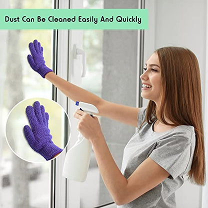 Patelai 4 Pairs Microfiber Plant Dusting Gloves Reusable Leaf Dust Cleaning Glove Mittens for Plants House Cleaning Car Blinds(Green, Dark Blue, Yellow, Purple)