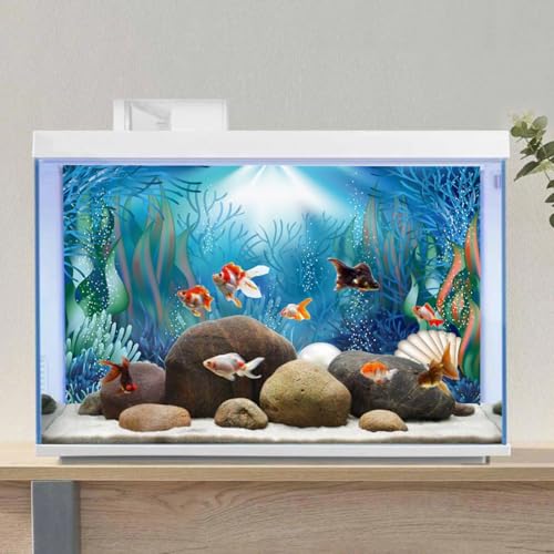 AWERT Vinyl 30x12 inches Underwater World Aquarium Background Aquatic Plants Coral Pearls Fish Tank Background Tropical Terrarium Background - size: 30x12in/75x30cm