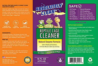 Absolutely Clean Amazing Reptile & Amphibian Terrarium Cleaner and Odor Eliminator - Just Spray/Wipe - Safely & Easily Removes Reptile & Amphibian Messes - USA Made - size: 16 Fl Oz (Pack of 2)