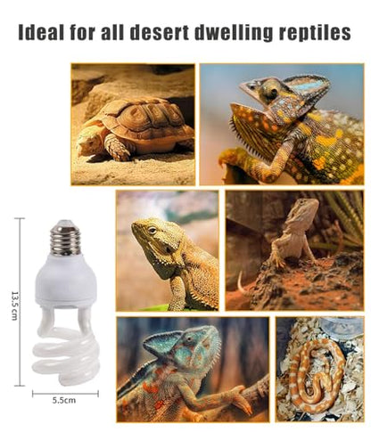 2-Pack E26 Reptile UVB Light Bulb 13W UVA UVB 10.0 | Compact Fluorescent Lamp for Bearded Dragon, Tortoise, Lizard, Suitable for Desert Reptile Vivarium Tank - size: 13W UVB 10.0