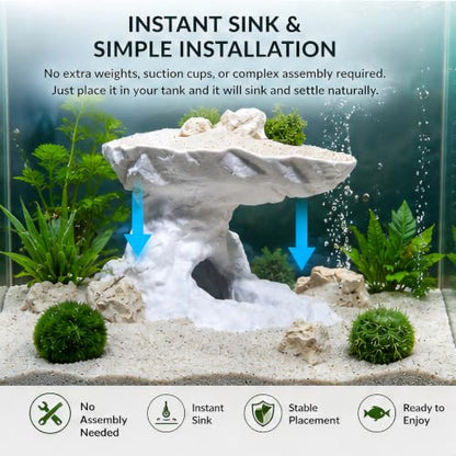 Aquarium Cave Tunnel Hideout,Vertical Tower Cliff Tower Fish Tank Cave Tunnel with Shelter, Heavy-Duty Aquarium Underground Cave Hideout for Fish, Reptiles, Shrimp, Bettas