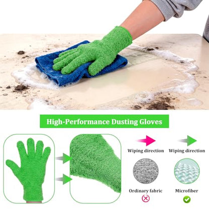 Abeillo Microfiber Gloves for Plants Dusting Cleaning, Reusable Washable Cleaning Gloves Mittens House Cars Blinds Dusting - color: Grass Green