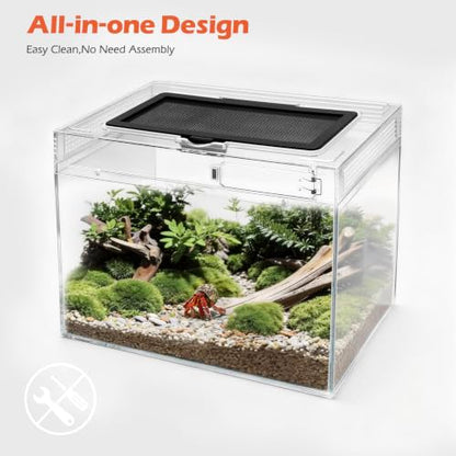 AZV Reptile Tank Starter Kit,8 Piece Escape Proof Hermit Crab Cage Small | All In One Lizard Terrarium,Multi-Vent Compatible Gecko Habitat,Clear PC Material Frog Enclosure,Easy-Clean Waterproof Base - size: Small(12*9*7IN)