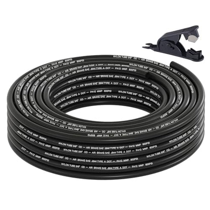 3/8" DOT Air Line, 50FT SAE J844 PA12 Nylon Air Tubing with Cutter | 3/8" DOT-Approved Brake Line, Flexible PA12 Nylon Tubing for Air Suspension Kit, Truck Trailer Brake System & Fluid Transfer - size: 3/8" OD 50FT