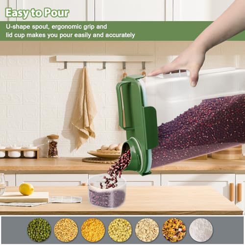 Rice Container, Airtight Rice Storage Container 10lb, Cereal Containers Storage, BPA Free Food Dispenser with Pouring Spout Handle for Flour Pasta Grain, Pet Dog Cat Bird Food Storage Container - color: 10lb Green