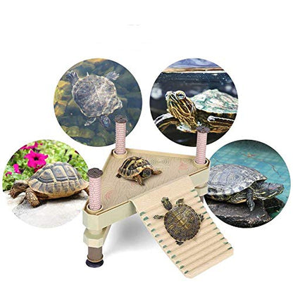 Aramox Turtle Pier Floating Basking, 8 x 6X 7'' Floating Reptiles Floating Pier with Ramp Ladder