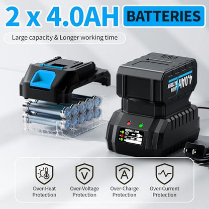 FULLYEA Heat Gun Cordless, Max 1022°F (550°C), Hot Air Gun Kit with 2x4.0Ah Batteries & 5 Nozzles, Lightweight Portable, Battery Heat Gun for Shrink Tubing, PVC Wrap, DIY Craft (Blue)
