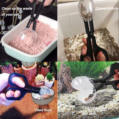 Tiny Cleanning Broom, Scooper Feeding Tool,Mini Dustpan and Brush, Stainless Steel Tweezer Reptile Tank Cleaner for Reptile and Other Small Animals Supplies 3Pcs