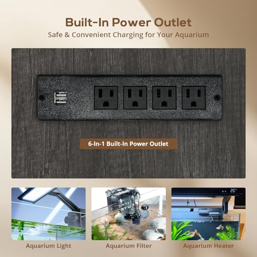 VOWNER 75-120 Gallon Fish Tank Stand with Power Outlet for 2 Tanks, Grey | Farmhouse Aquarium Stand with Storage Cabinet & Sliding Barn Doors, Heavy Duty Reptile Tank Stand, 1000LBS Capacity - color: Grey