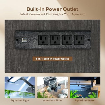 VOWNER 75-120 Gallon Fish Tank Stand with Power Outlet for 2 Tanks, Grey | Farmhouse Aquarium Stand with Storage Cabinet & Sliding Barn Doors, Heavy Duty Reptile Tank Stand, 1000LBS Capacity - color: Grey