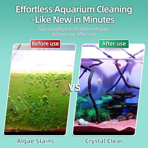 UPETTOOLSAlgae Scraper for Glass Aquariums,2 in 1 Adjustable Algae Scraper | with 5 Stainless Steel Blades and Cleaning Brush, Aquarium Glass Cleaning Tools for 20-40 Gallon Fish Tank