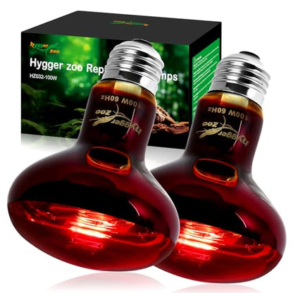 100W Infrared Heat Lamp Bulbs – 2-Pack Red IR Basking Light for Reptile & Amphibian, Silent Night-Time Heating, E26 Base, Bearded Dragon,Lizard,Turtle,Chicken - color: Red, size: 100W