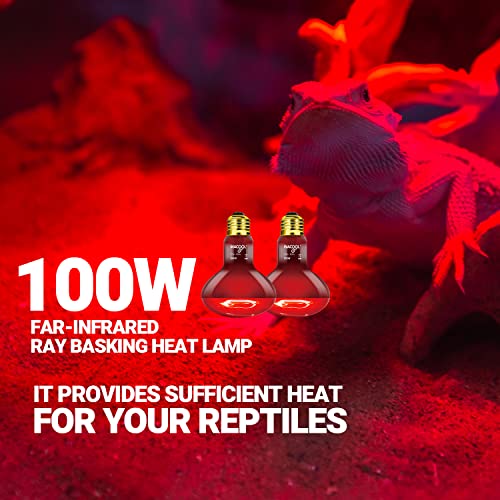 WACOOL 2 Pack Reptile Heat Lamp Bulbs,100W Infrared Basking Spot Light for Reptiles & Amphibians, Red Heat Lamp Bulb for Bearded Dragon Gecko Turtle Lizard - style: 100W-2 PACK