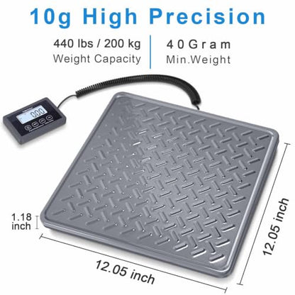 THINKSCALE Shipping Scale, 440 lb x 1 oz Heavy Duty Digital Postal Scale | Alloy Steel Platform with Hold, Tare & Backlit LCD, Package & Luggage Scale, Battery & AC Adapter Included - color: Alloy Steel Gray