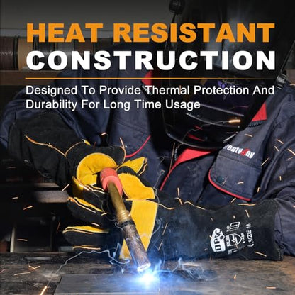 TOPDC Welding Gloves 16-Inch 932°F Heat Resistant Leather for MIG, Stick | Foil Layer, 1.2 mm Cowhide, Kevlar Stitching and Cotton Lining; Cuff Protects Forearms for Fireplace, Grill and Stove Use - color: 16 Inch Black-yellow
