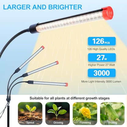3Head Grow Light with Stand, 5-Mode Timer 4/8/12/16/20H, 27 Watt Power Home Plug LED Grow Lights for Indoor Plants for Tall Houseplants, Bonsai Tree, Seed Starting, 24"-64" Adjustable Height - size: 3Head Stand(27W)