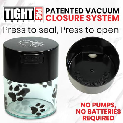 Pawvac 3 Ounce Vacuum Sealed Pet Food Storage Container; Black Cap & Clear Body/Black Paws - color: Clear Paws, size: TV2
